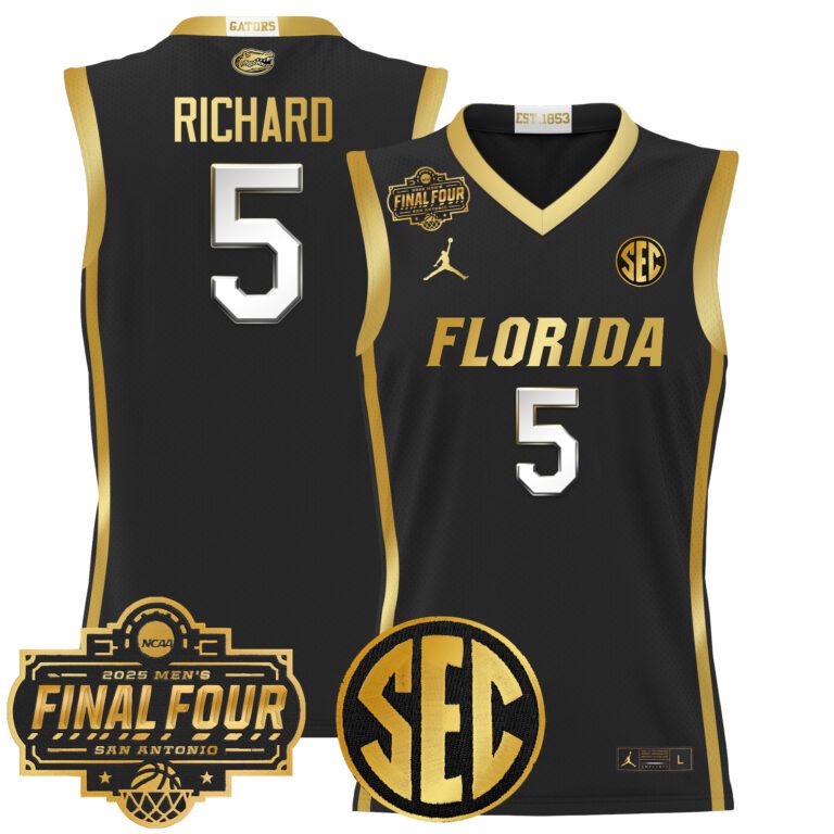 Men Florida Gators #5 Richard  black 2025 Final Four Patch NCAA Jersey